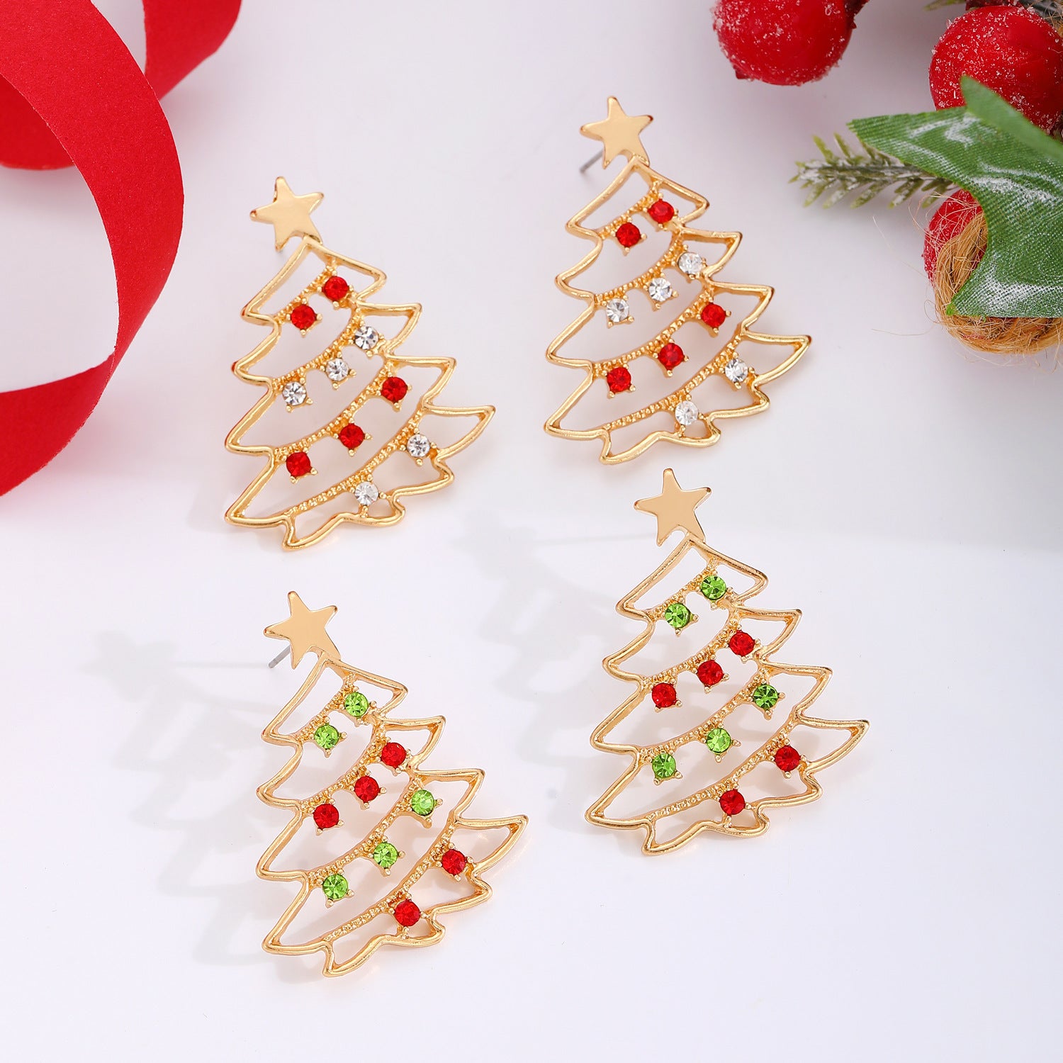 Cute Minimalist Christmas Tree Dangle Stud Back Earrings