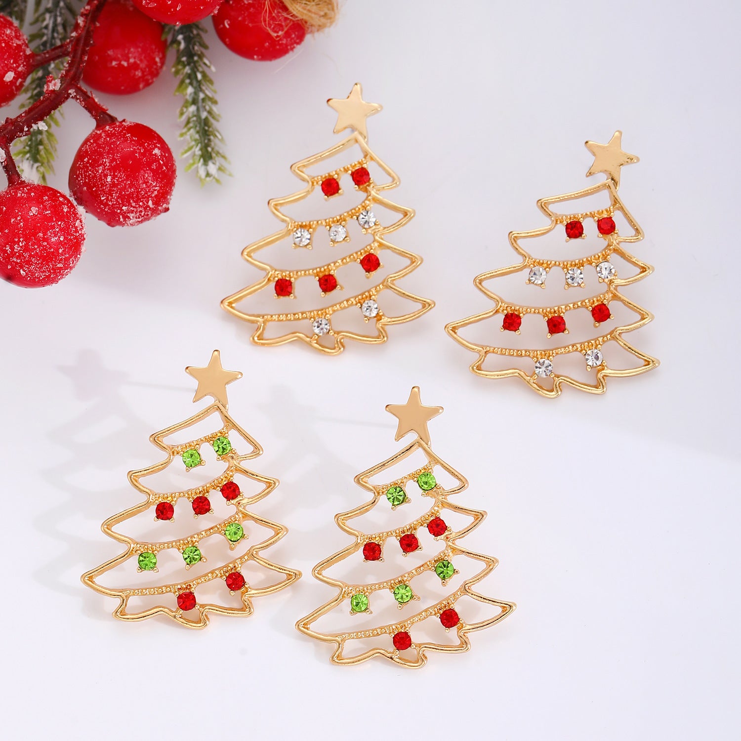 Cute Minimalist Christmas Tree Dangle Stud Back Earrings