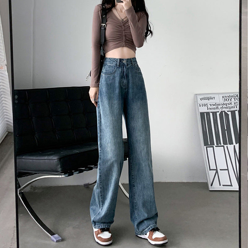 Jeans a gamba larga drappeggiati per movimento chic taglie forti