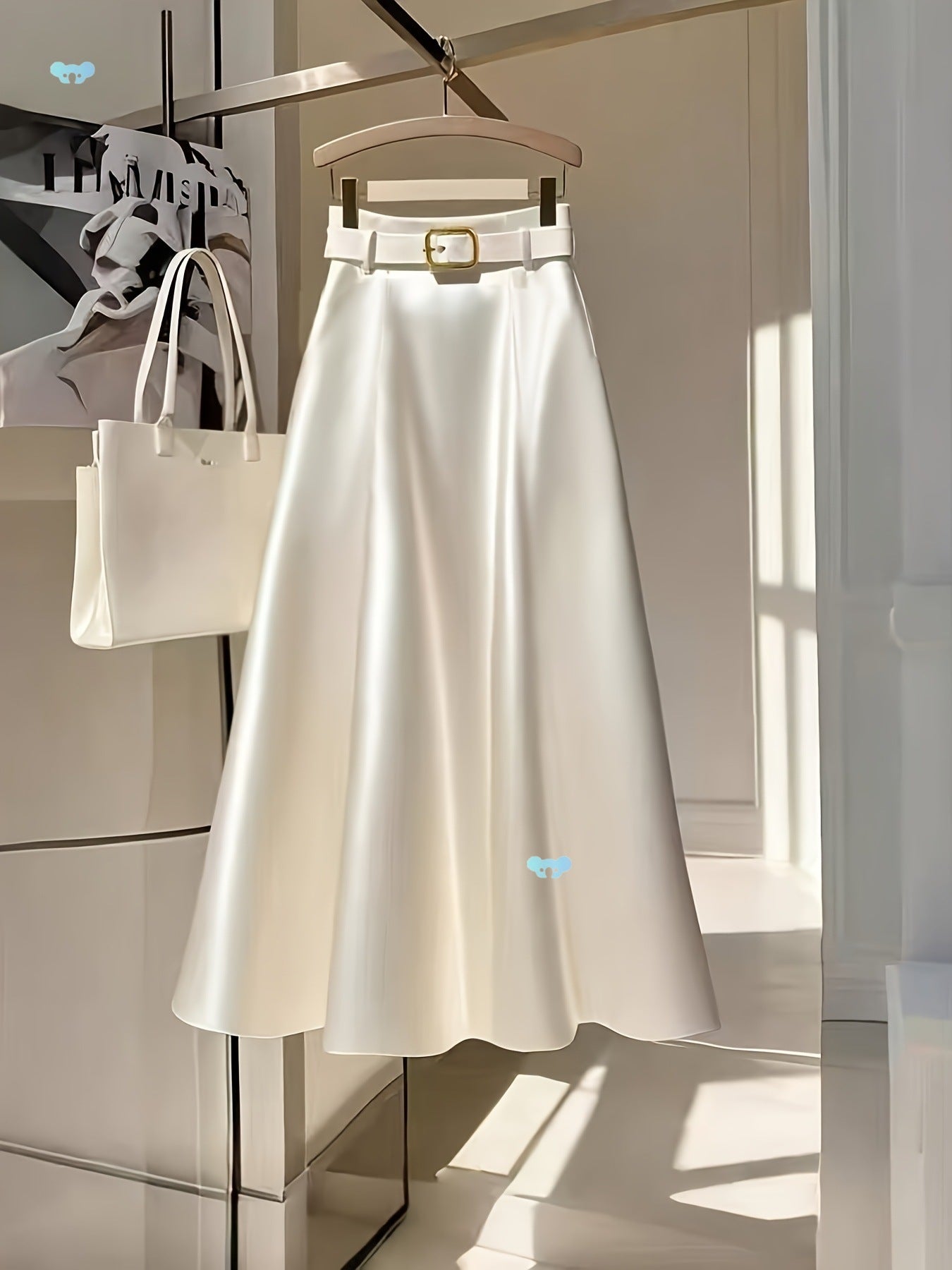 Rok A-Line Satin Warna Solid yang Elegan untuk Pakaian yang anggun