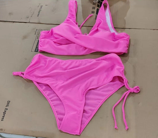 Fashion Strappy Bikini Swimsuit for Modern Beach Style-Hot Pink-Theone Apparel