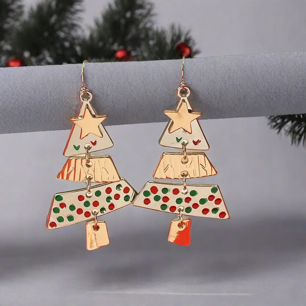Festive Triple Tier Christmas Tree Dangle Earrings and Pendant Necklace Set-Theone Apparel