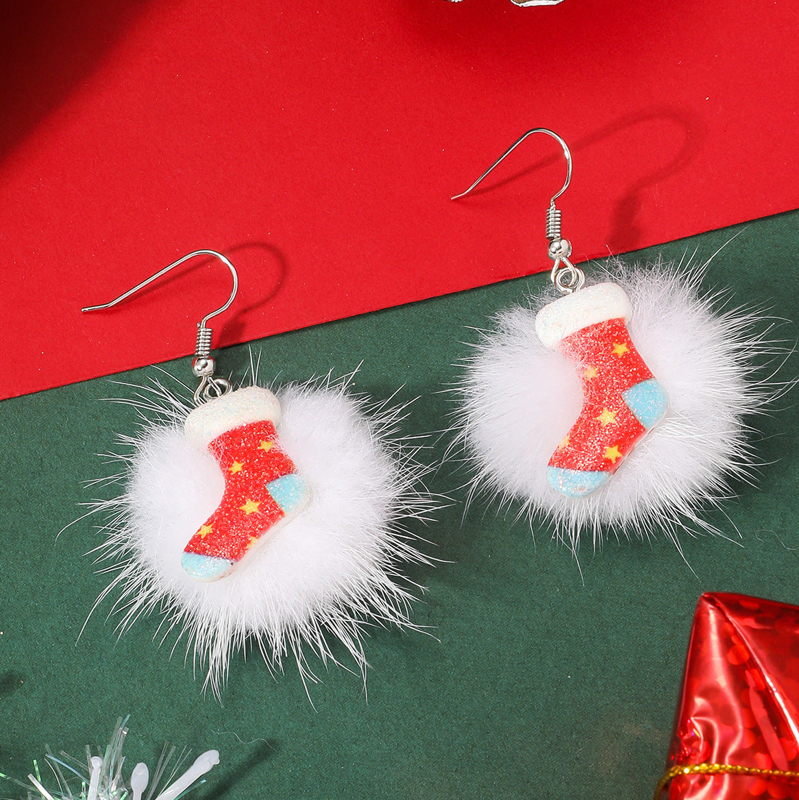 Flufffy Christmas Themed Puffball Earrings in Various Patterns-Style 8-Theone Apparel