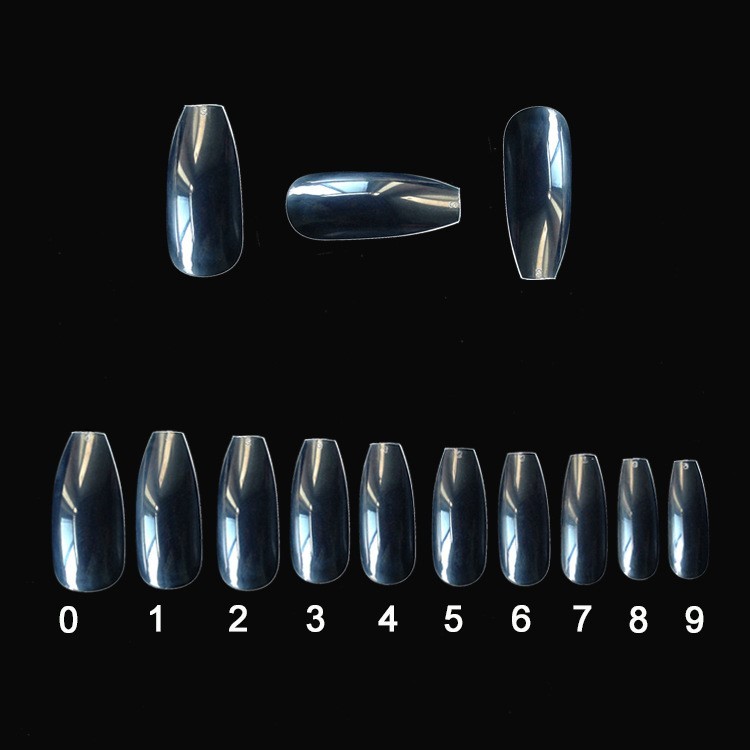 Glossy Metallic Coffin Shaped Complete Nail Set (500pcs)-Transparent-Theone Apparel