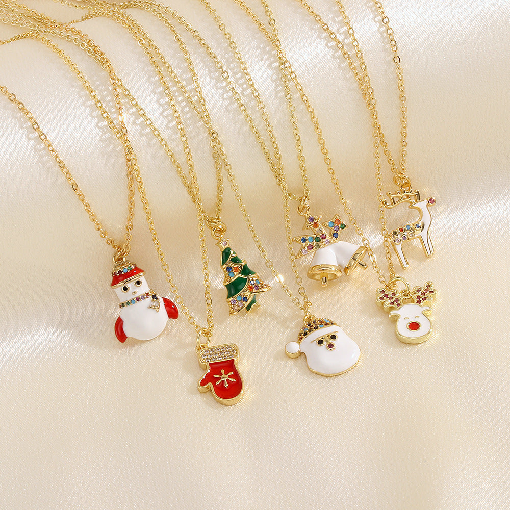 Gold-Tone Christmas Enamel & Rhinestone Chain Pendant Necklace in Assorted Styles