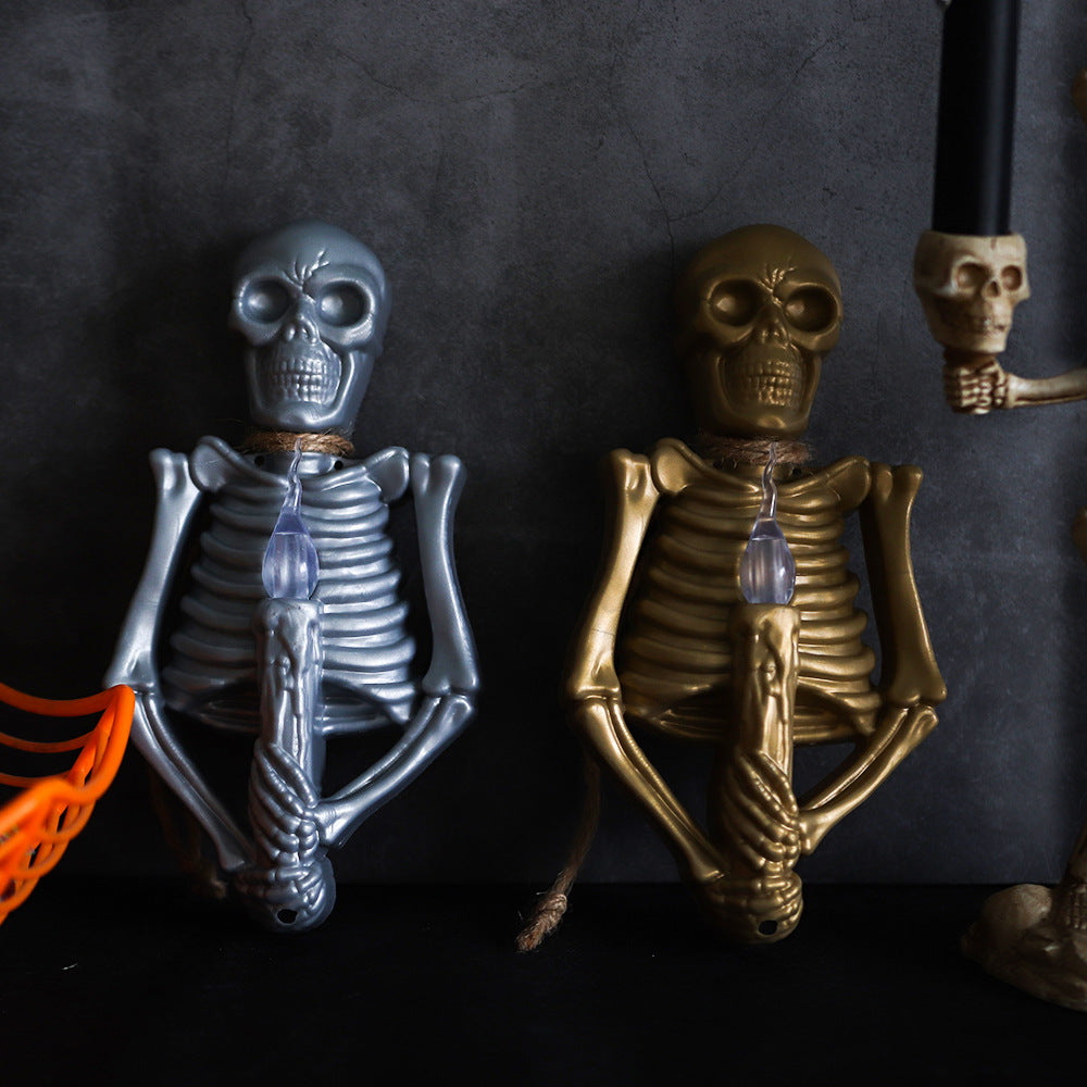 Gold or Silver Skeleton Wall Sconce with Spooky Red Light-Theone Apparel