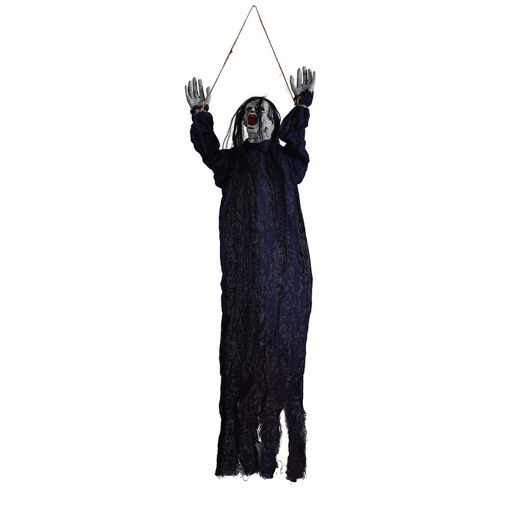 Hanging Ghouls with Wrist Ties Halloween Yard Decorations-Black Hair Blue Clothing-Theone Apparel