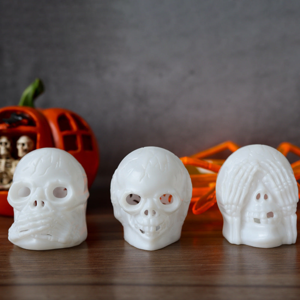 Hear No Evil, See No Evil, Speak No Evil Black Skulls with Lighted Eyes-Theone Apparel