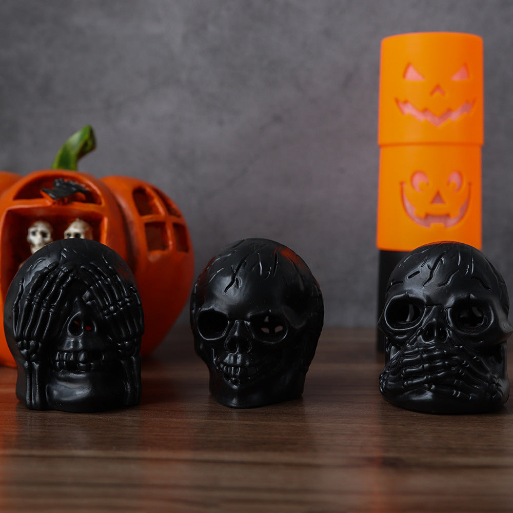 Hear No Evil, See No Evil, Speak No Evil Black Skulls with Lighted Eyes-Black-Theone Apparel