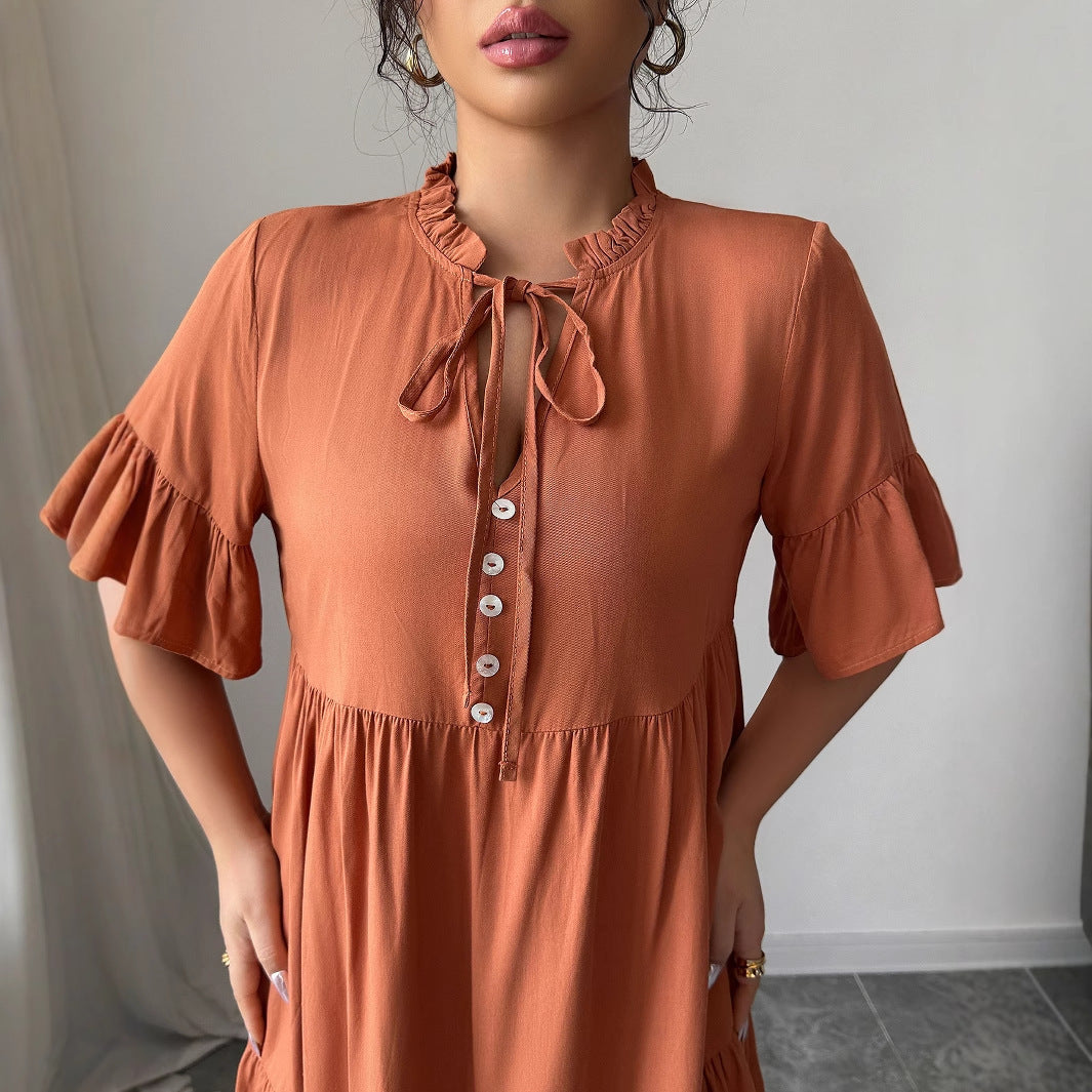 High-Grade Lace-Up Solid Color Dress with Simply Elegant Style-Theone Apparel