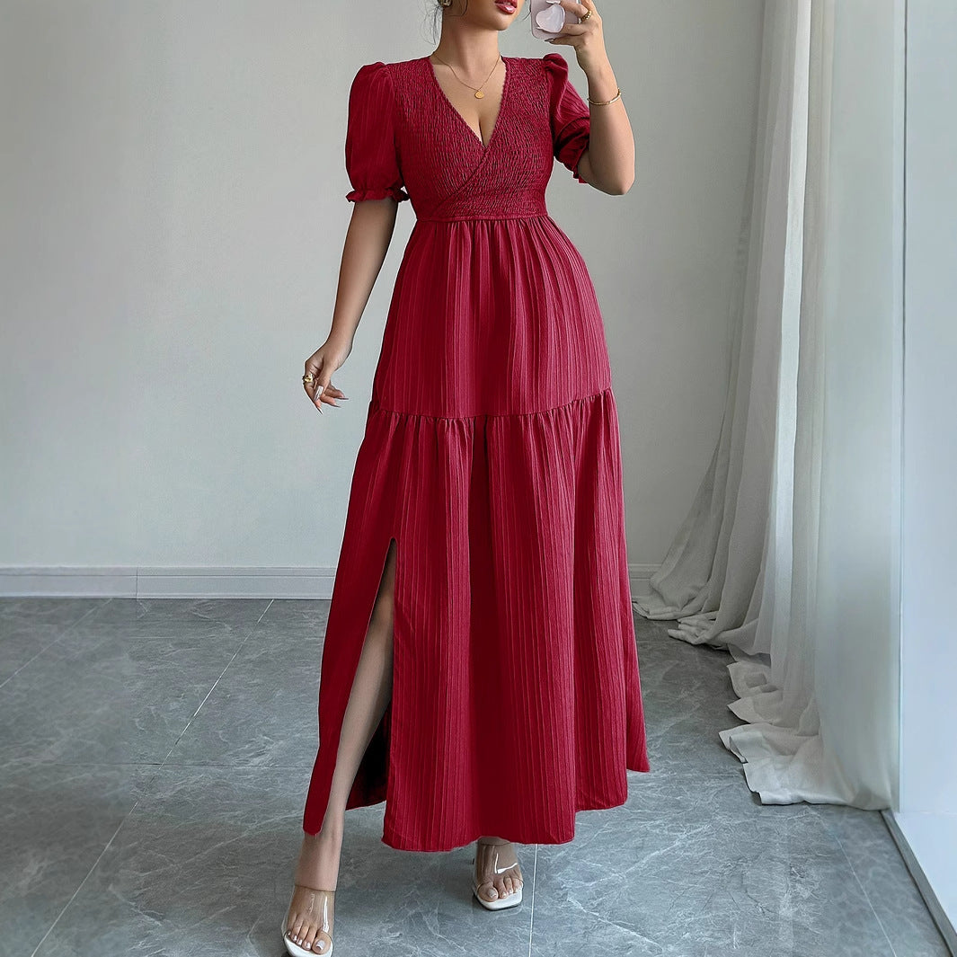 Robe à col en v de haut sens avec appel de luxe moderne