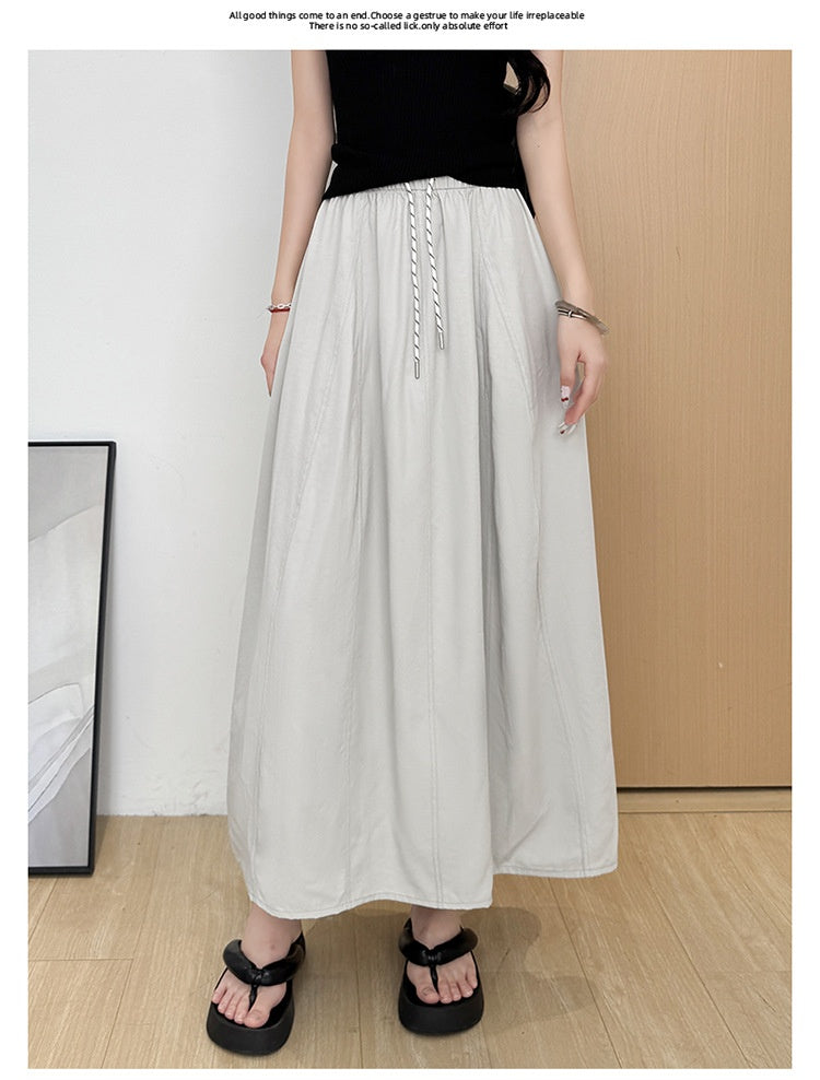 High Waist Ice Silk A-Line Skirt For Plus Size Workwear-Theone Apparel