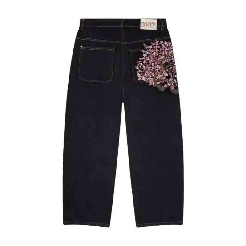 High Waist Jeans With Fashion Embroidery Pattern-Theone Apparel