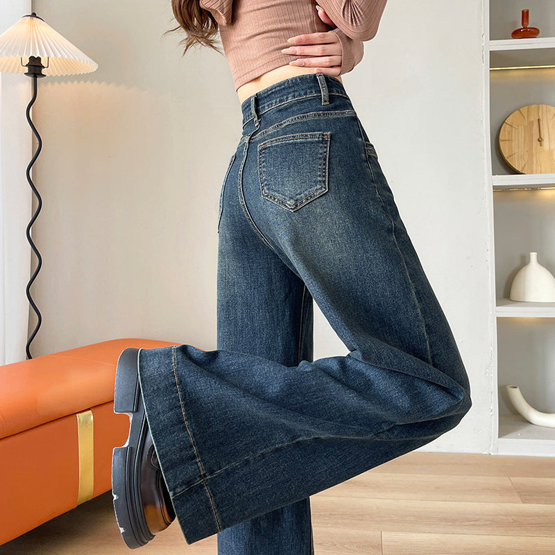 High Waist Slimming Wide-Leg Jeans with Lazy Drape-Theone Apparel