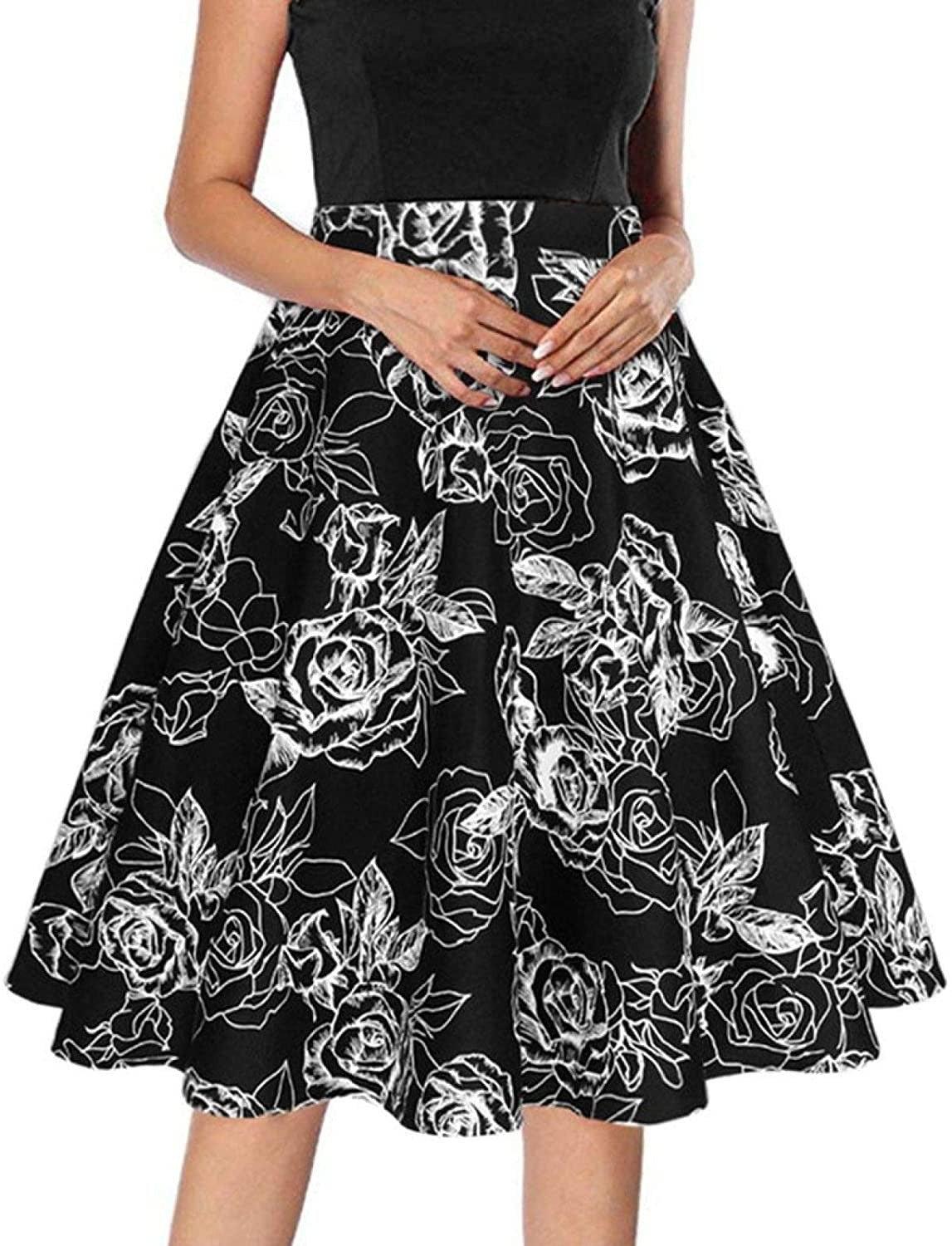 High Waist Watercolor Floral Skirt-Black-Theone Apparel