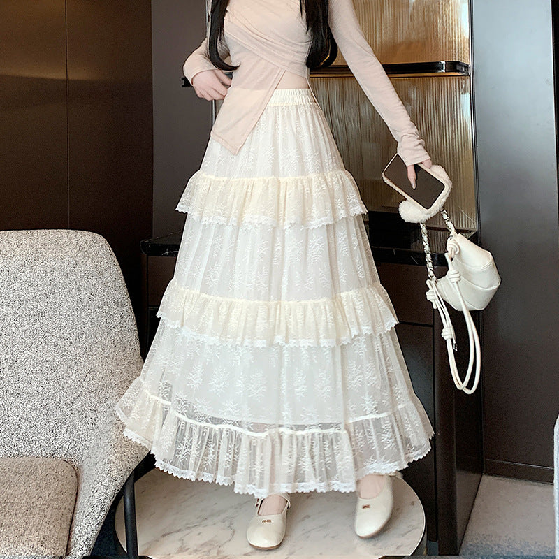Spitzenkuchenkleid mit Netto -Falbala -Blasenrock