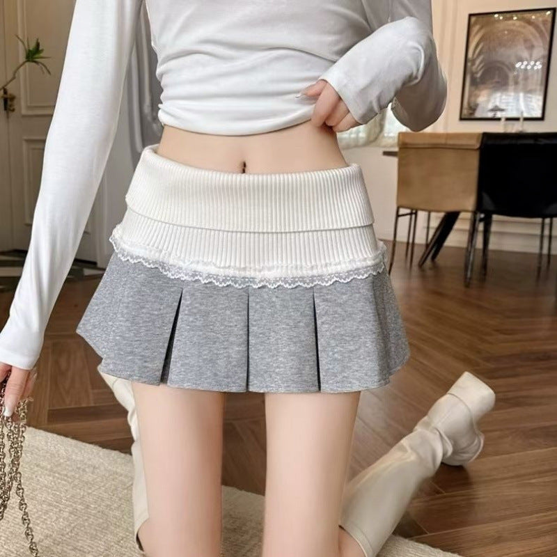 Lace Stitch Pleated Skirt For Playful Feminine Energy-Theone Apparel