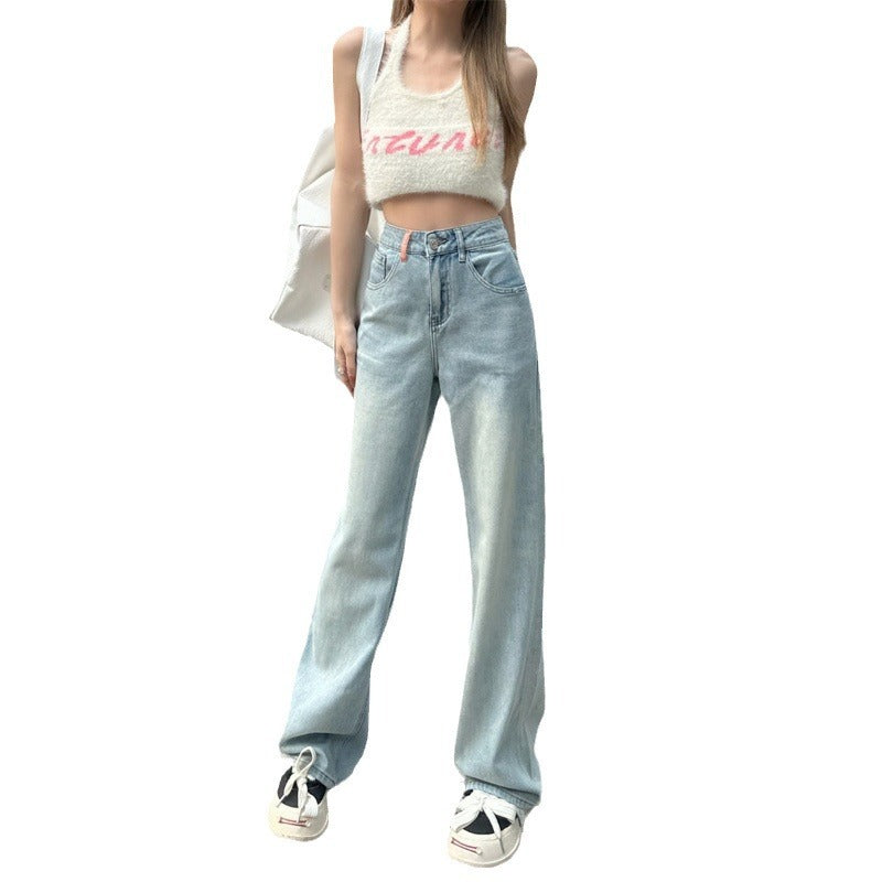 Light Blue Summer Washed Wide-Leg Floor-Length Jeans-Blue-Theone Apparel