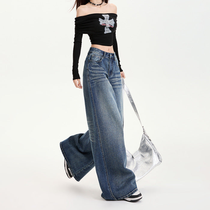 Loose Fit Denim Wide-Leg Pants for Relaxed Styling-Theone Apparel