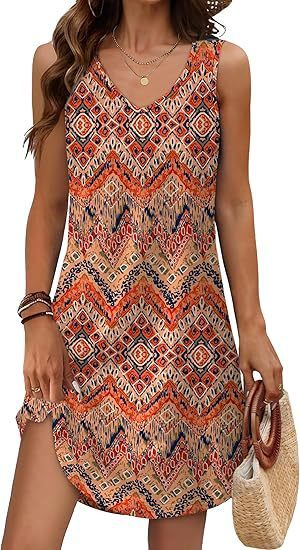 Loose Floral V-Neck Holiday Dress for Effortless Summer Getaways-Orange Red-Theone Apparel