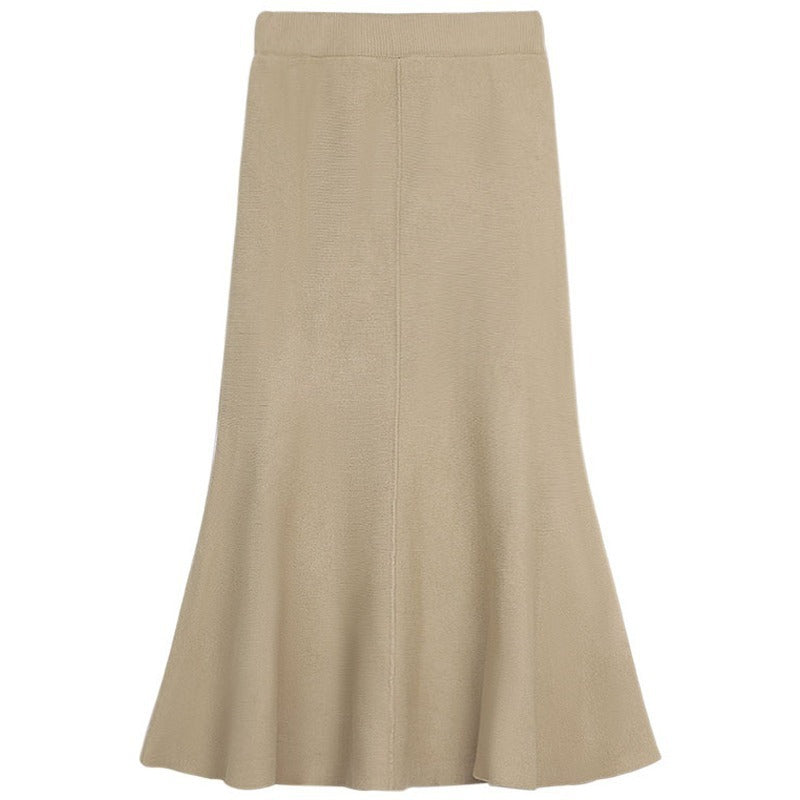 Mid Length A-Line Skirt For Graceful Feminine Style-Khaki-Theone Apparel