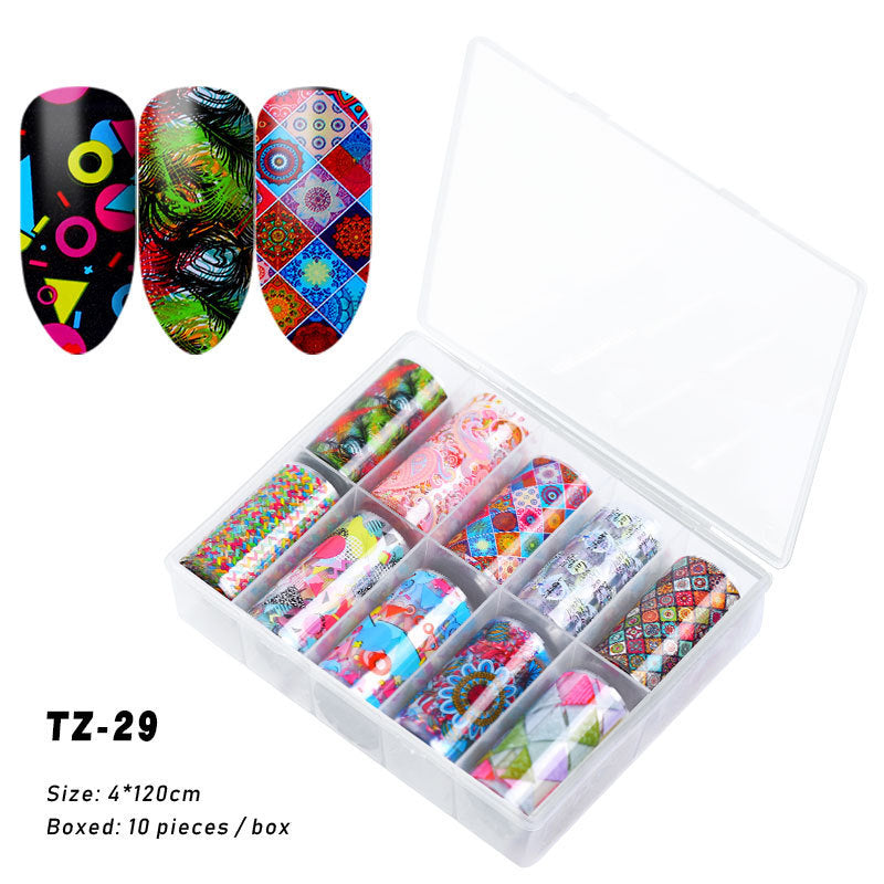 Multicolored and Multipatterned Nail Wraps 10 Piece Set-TZ29-Theone Apparel