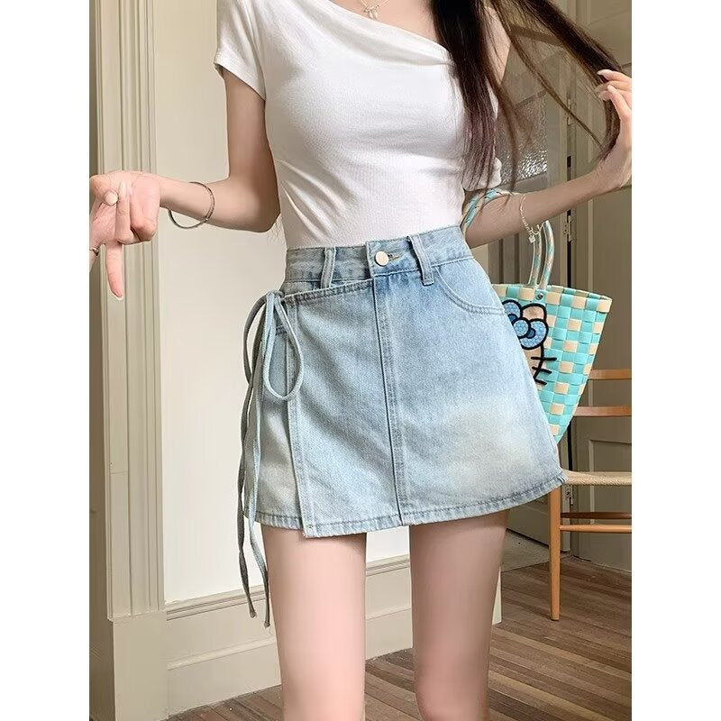 Shorts de saia jeans de cintura alta para roupas de verão brincalhões