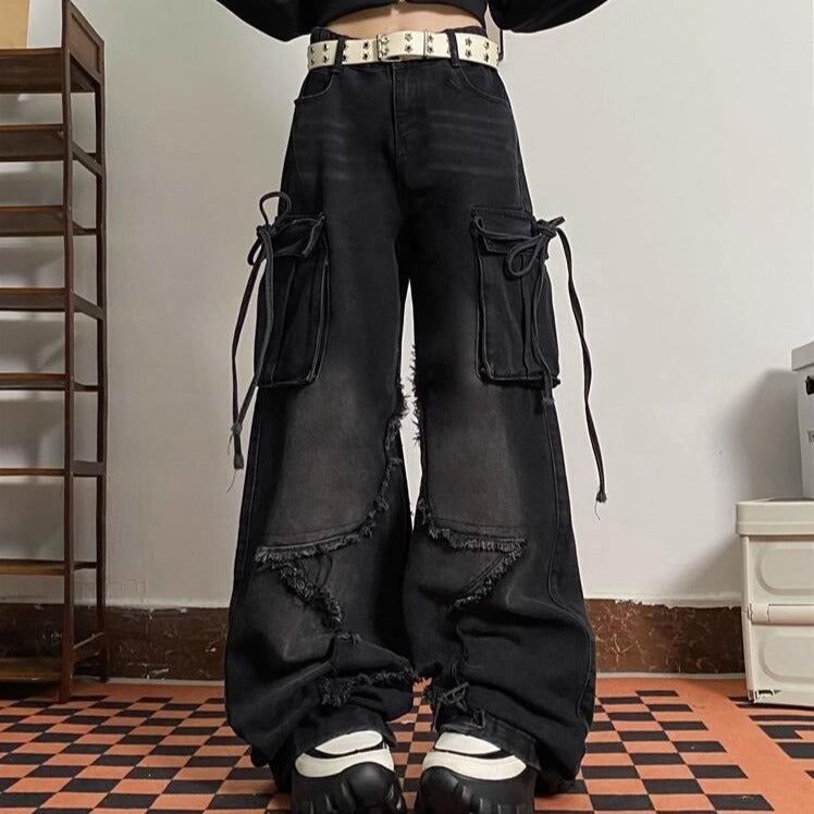 Retro Multi-Pocket American Jeans for Spring and Autumn