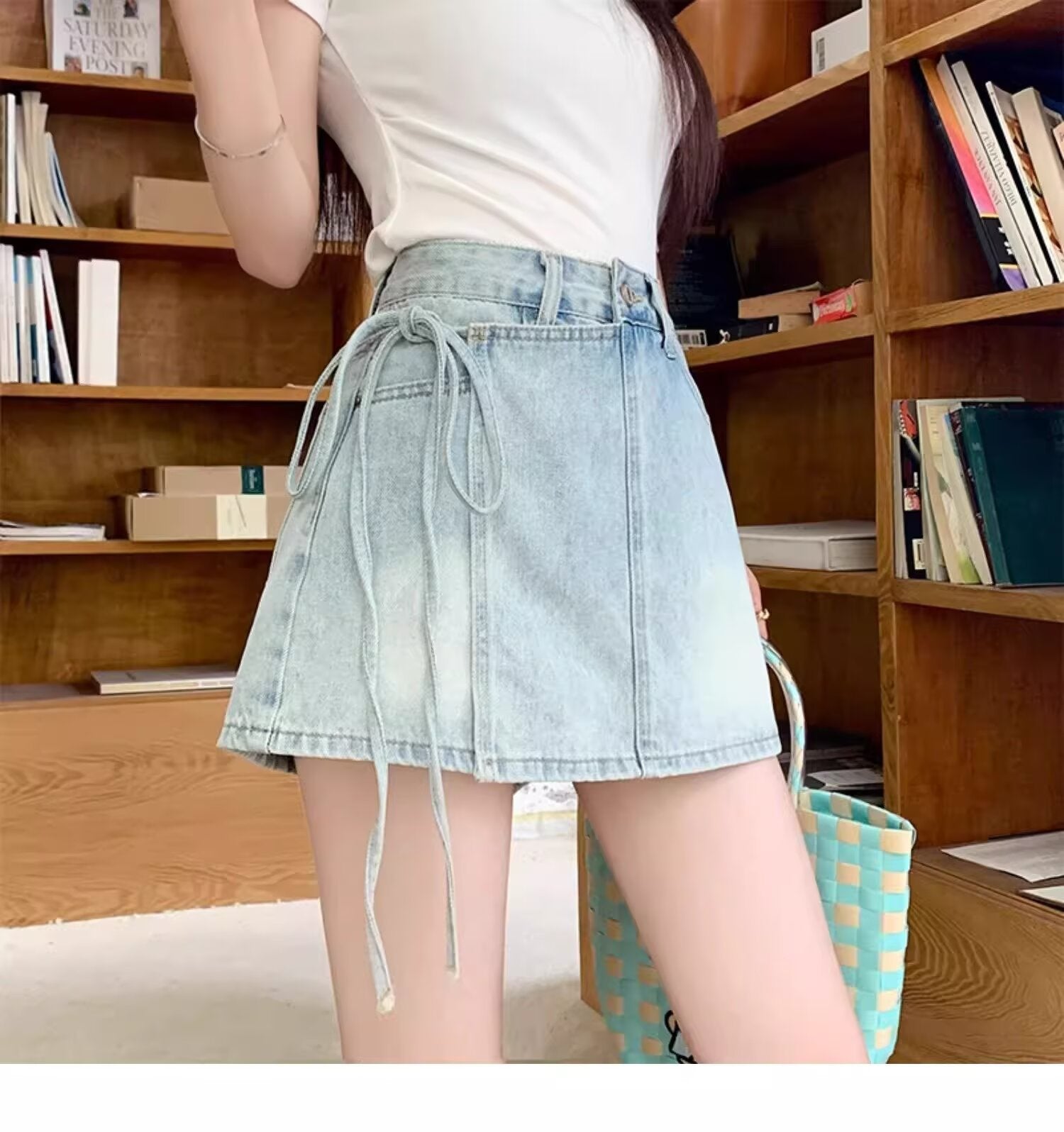 Shorts de saia jeans de cintura alta para roupas de verão brincalhões