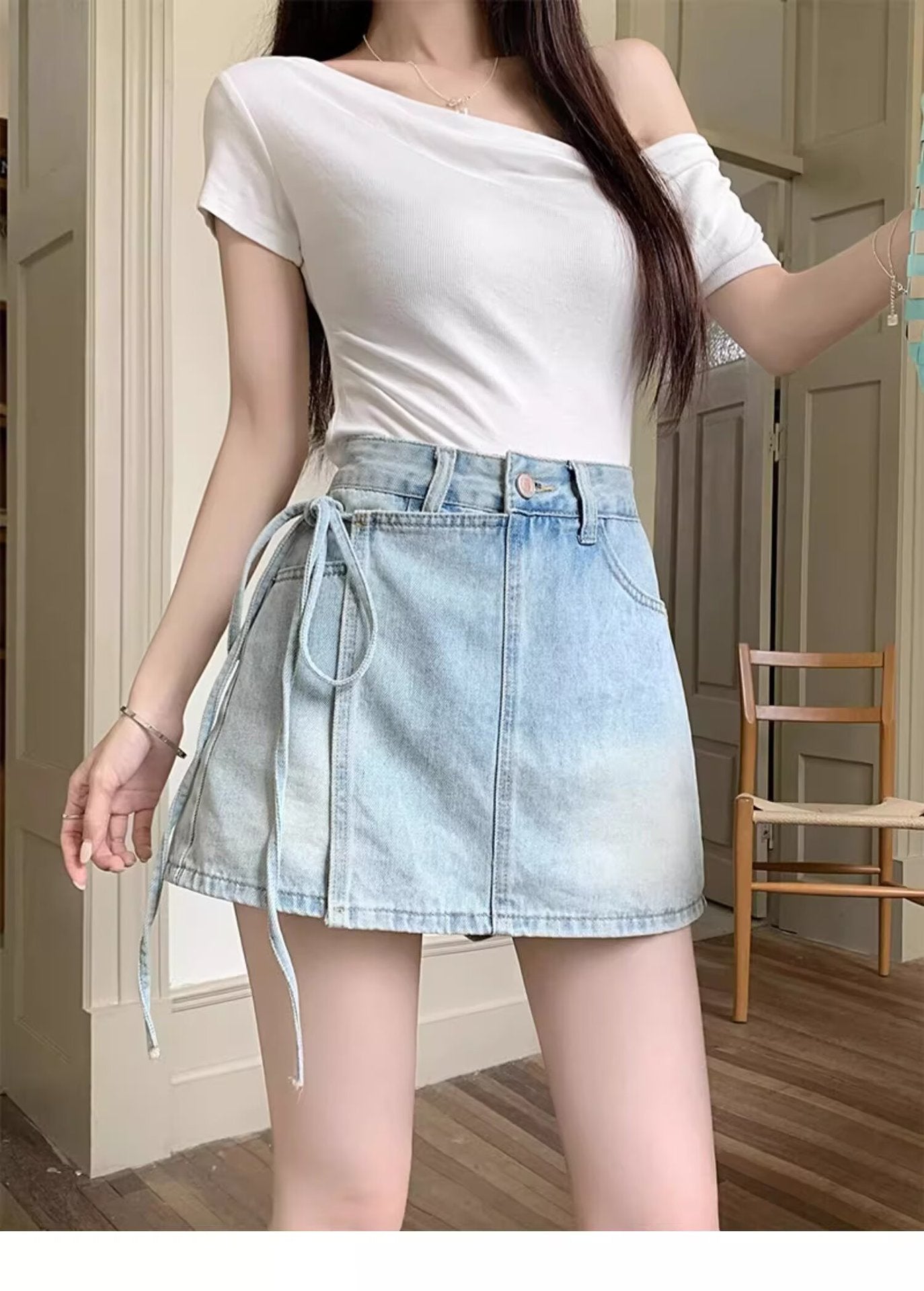 Shorts de saia jeans de cintura alta para roupas de verão brincalhões
