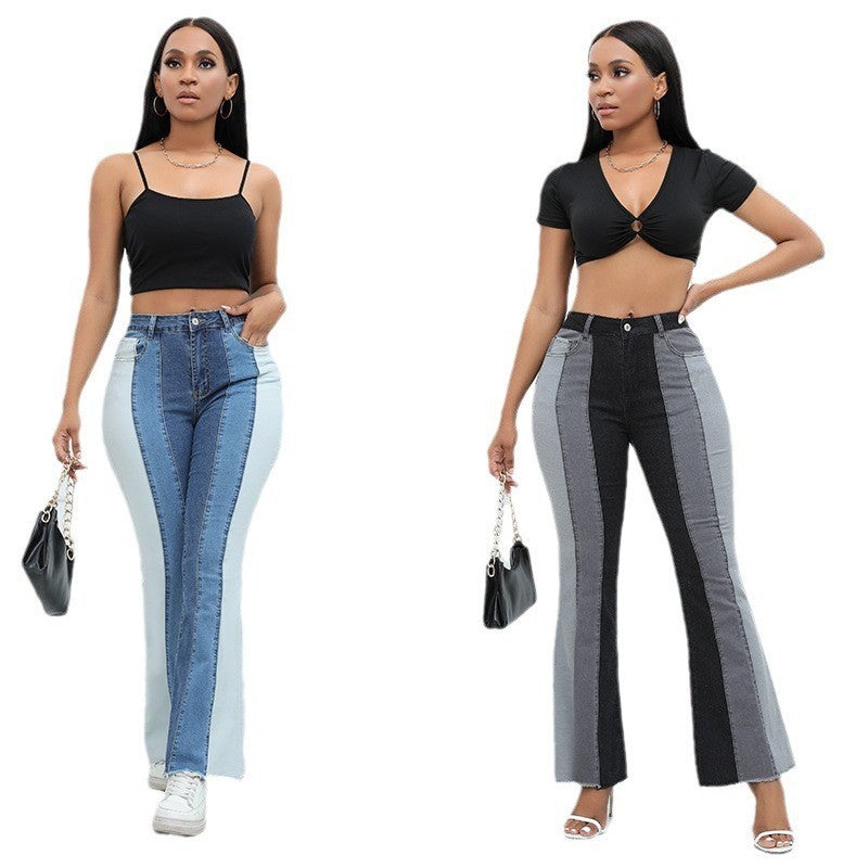 Peregangan jeans bell-bottom dengan ayunan retro-leg retro