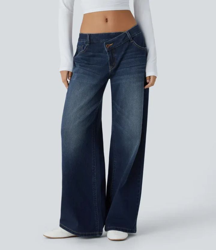 Jeans lurus pinggang tinggi dengan bakat Eropa-Amerika