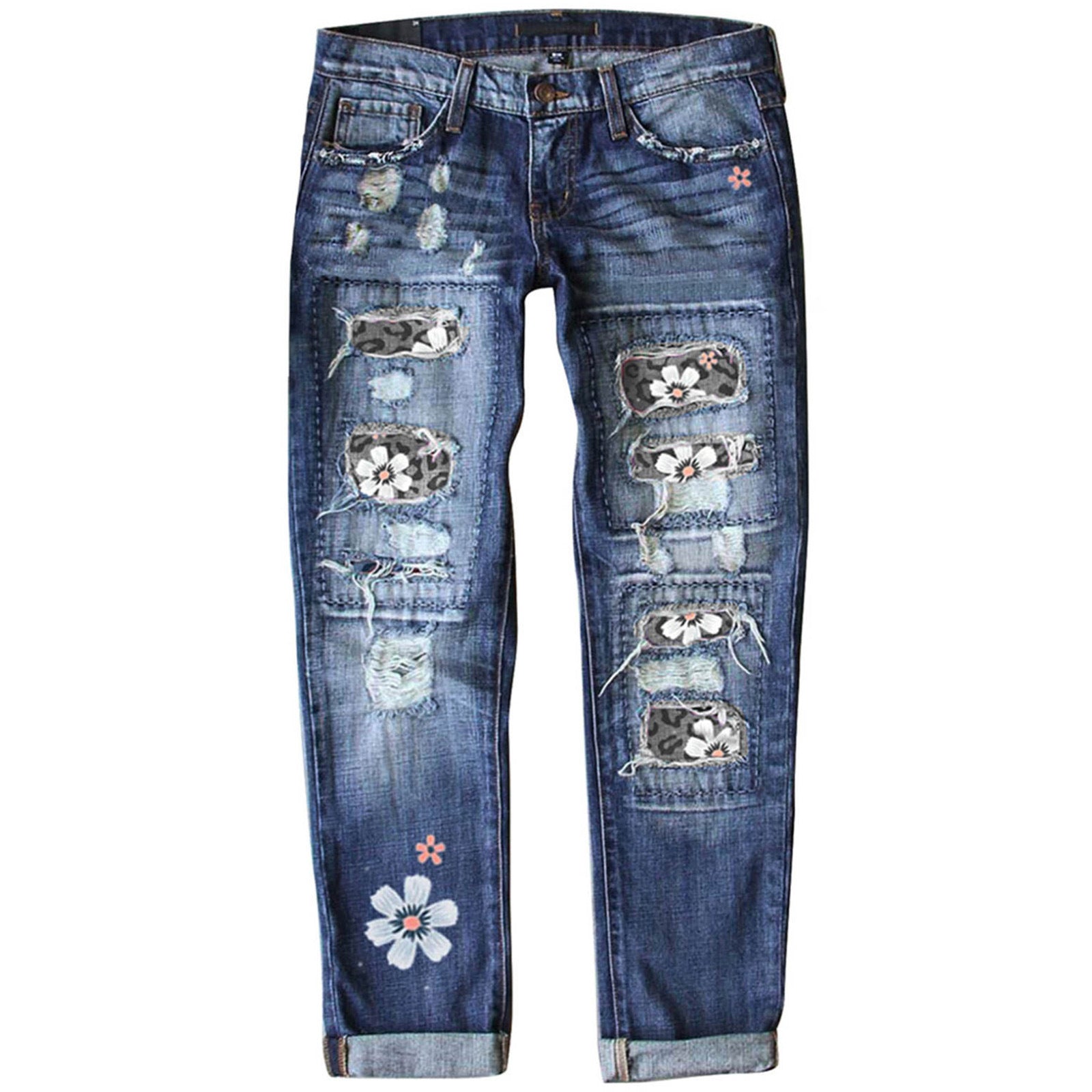 Celana denim cetak ramping dengan tepi grafis