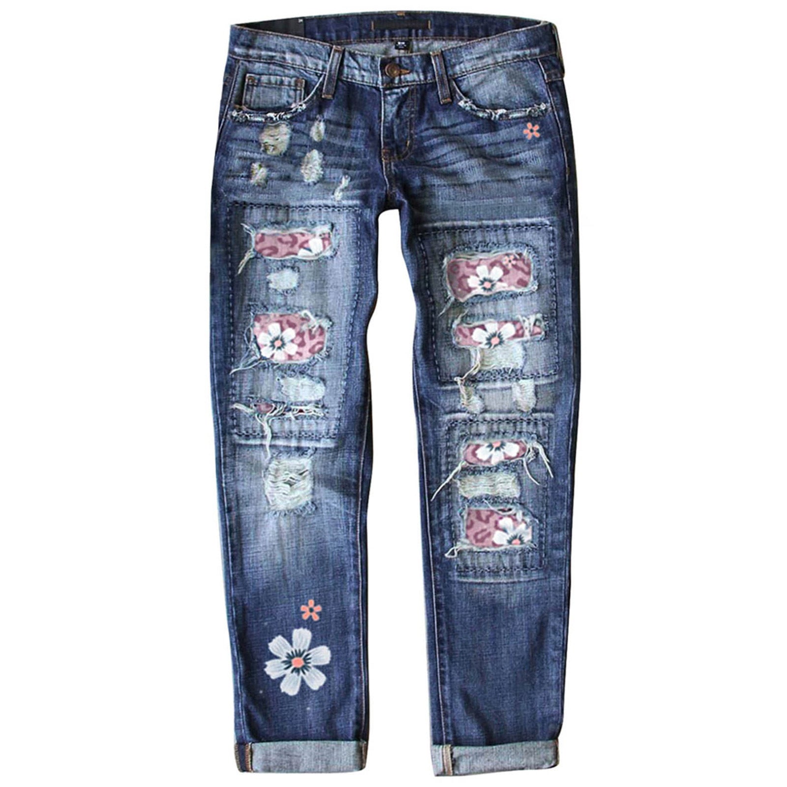 Celana denim cetak ramping dengan tepi grafis
