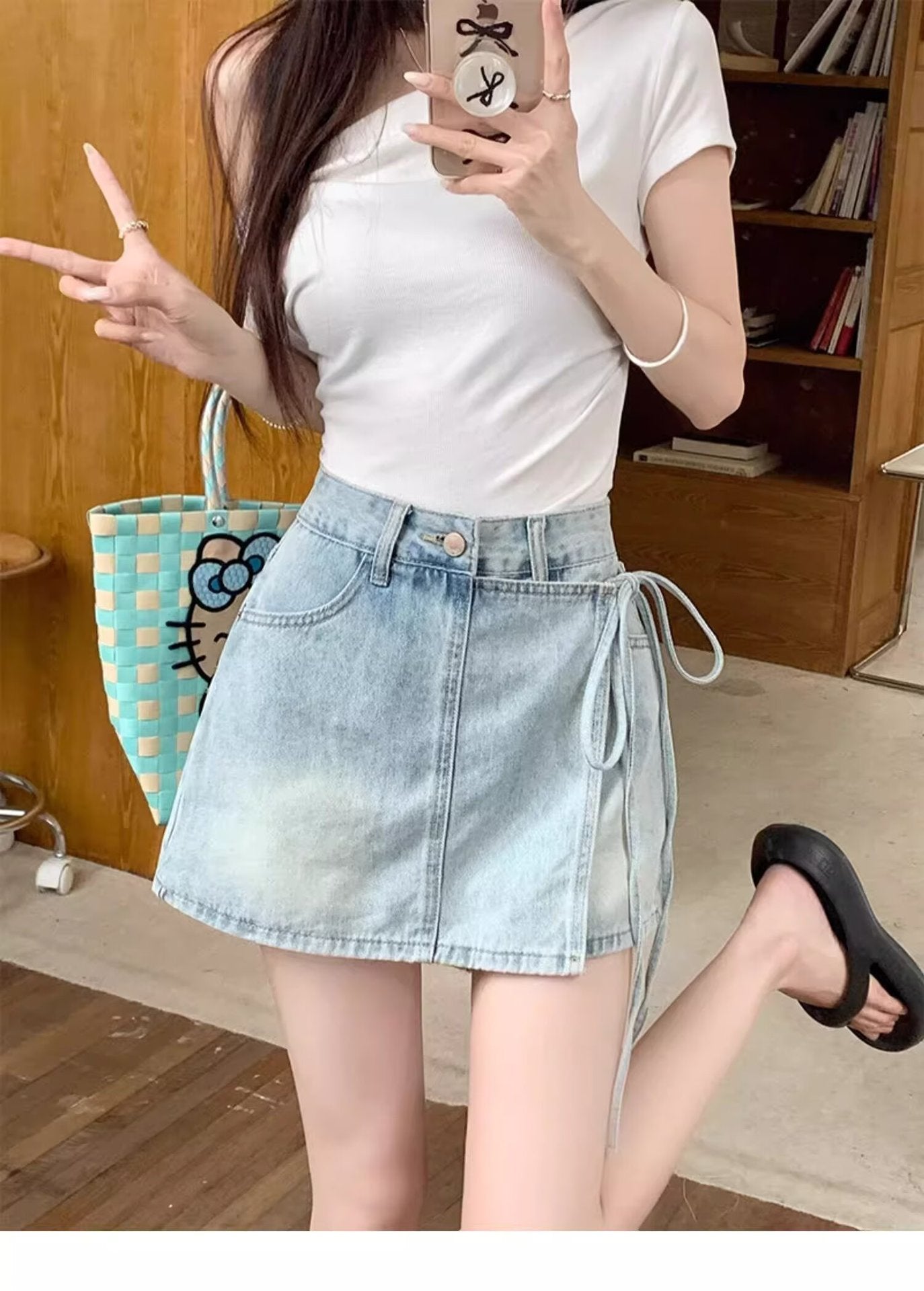 Shorts de saia jeans de cintura alta para roupas de verão brincalhões