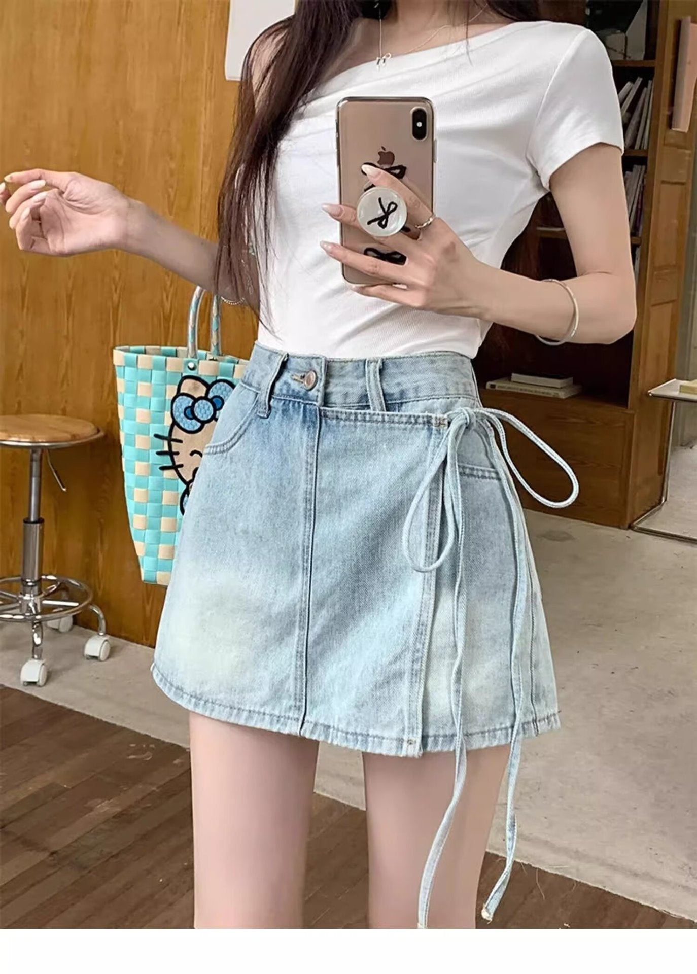 Shorts de saia jeans de cintura alta para roupas de verão brincalhões