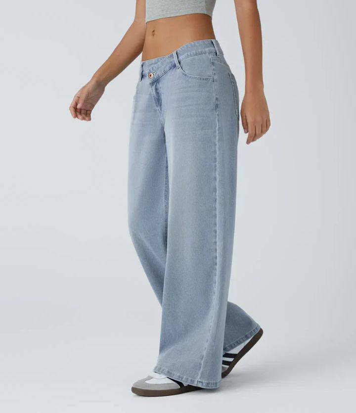 Jeans lurus pinggang tinggi dengan bakat Eropa-Amerika