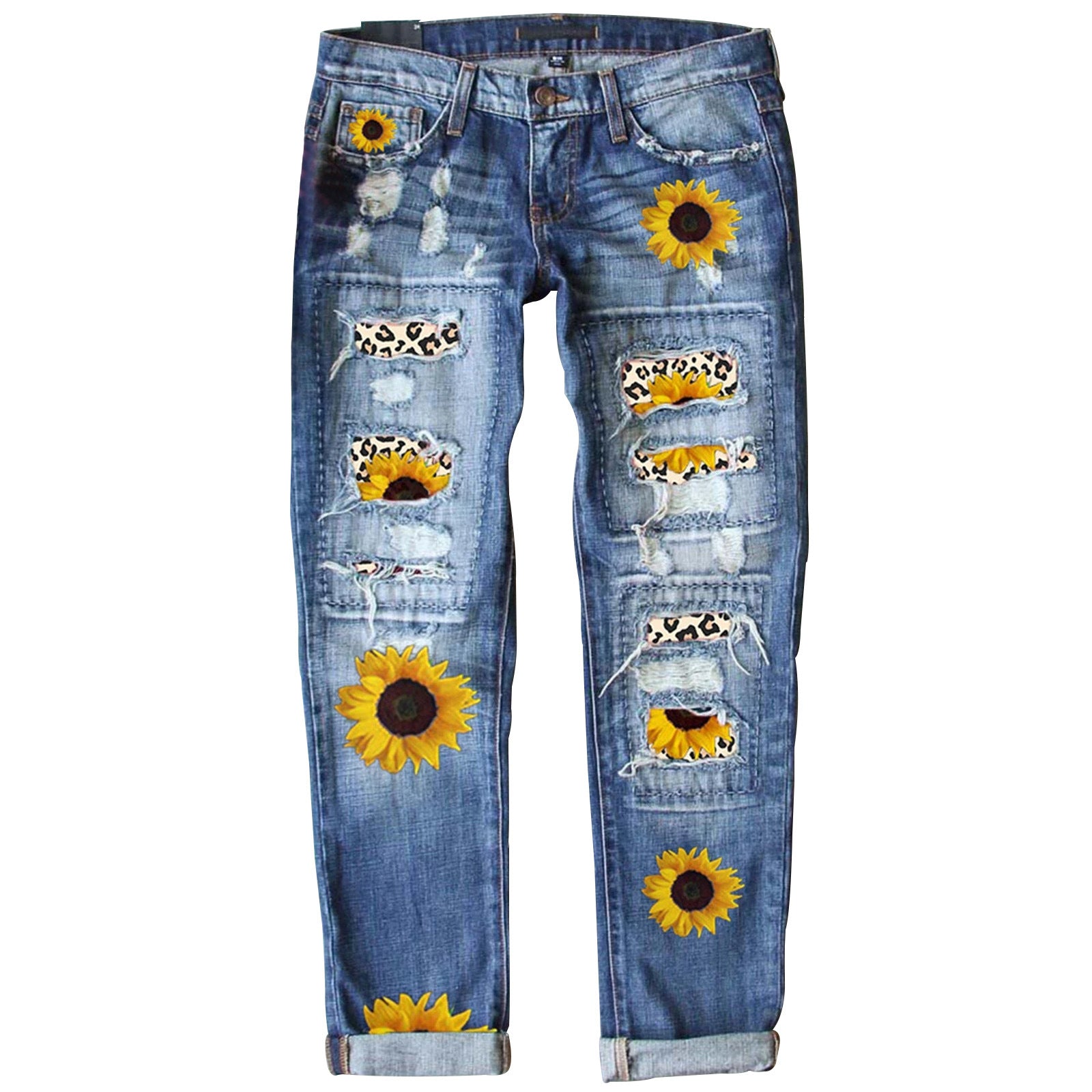 Celana denim cetak ramping dengan tepi grafis