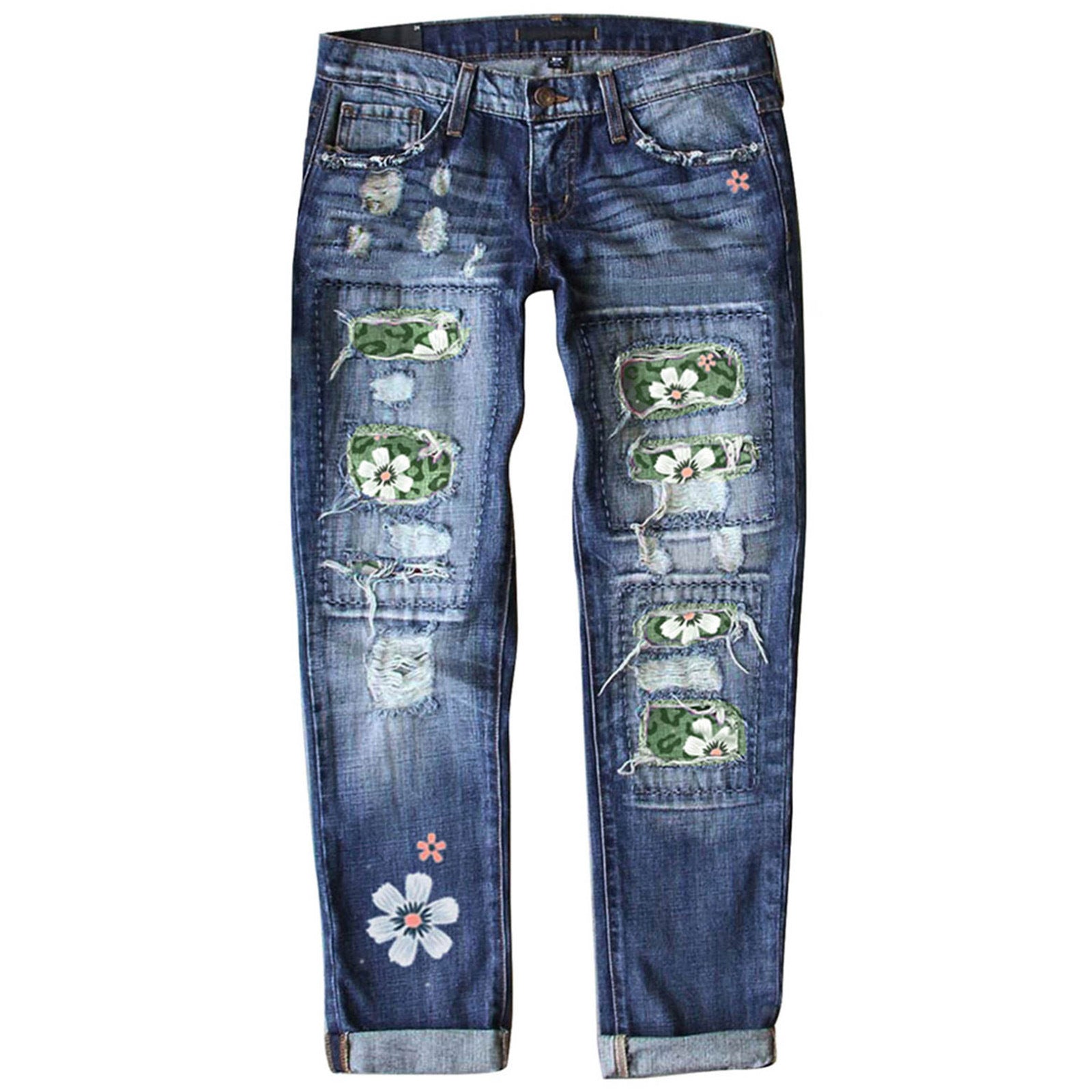 Celana denim cetak ramping dengan tepi grafis
