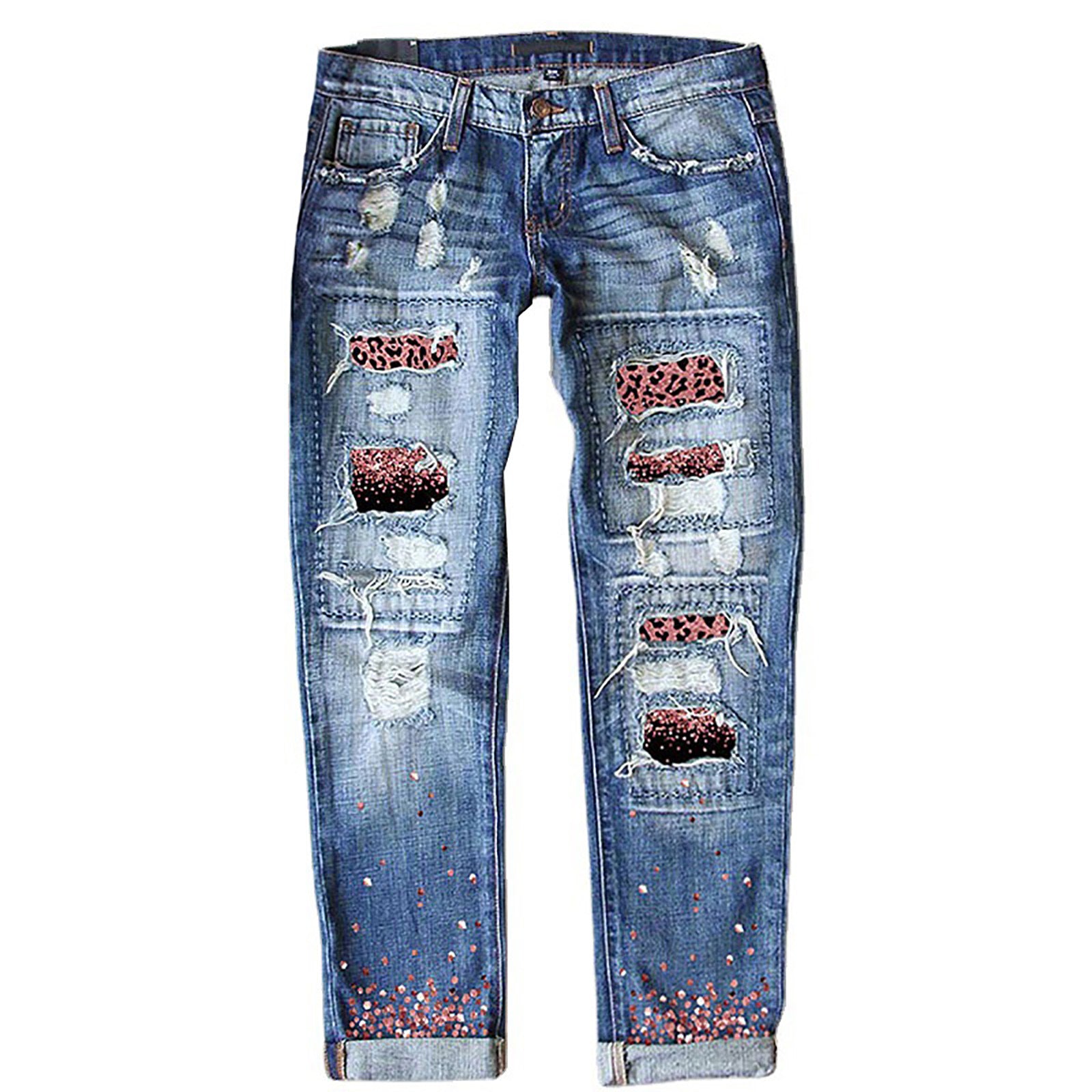Celana denim cetak ramping dengan tepi grafis