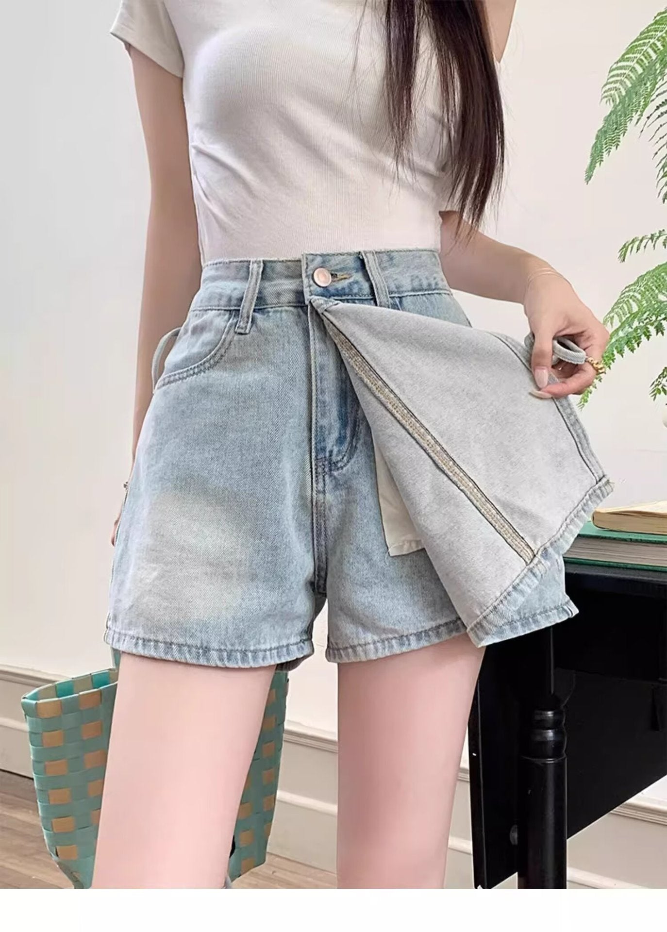 Shorts de saia jeans de cintura alta para roupas de verão brincalhões