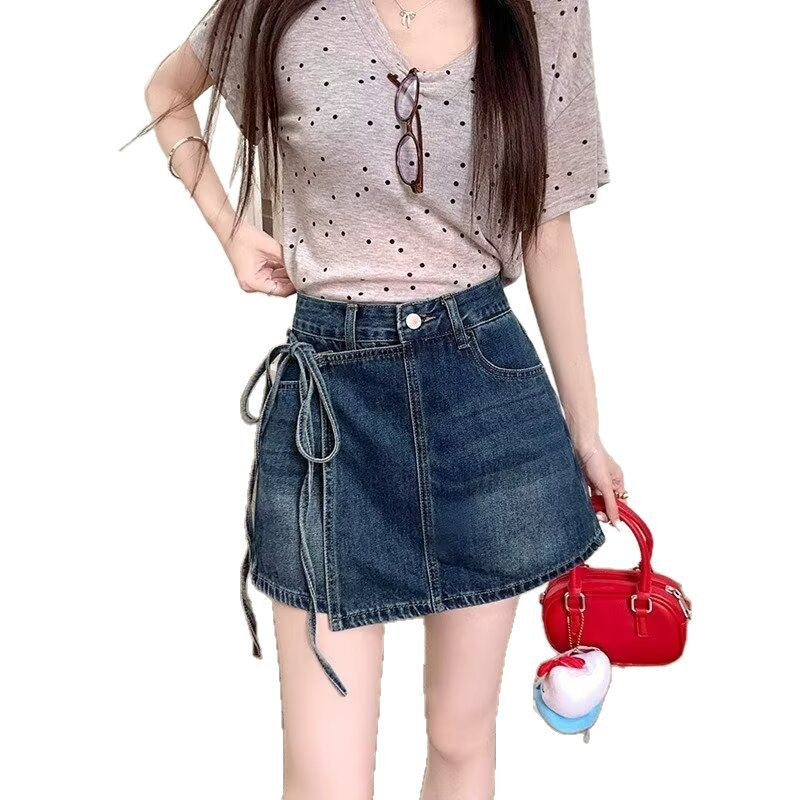 Shorts de saia jeans de cintura alta para roupas de verão brincalhões