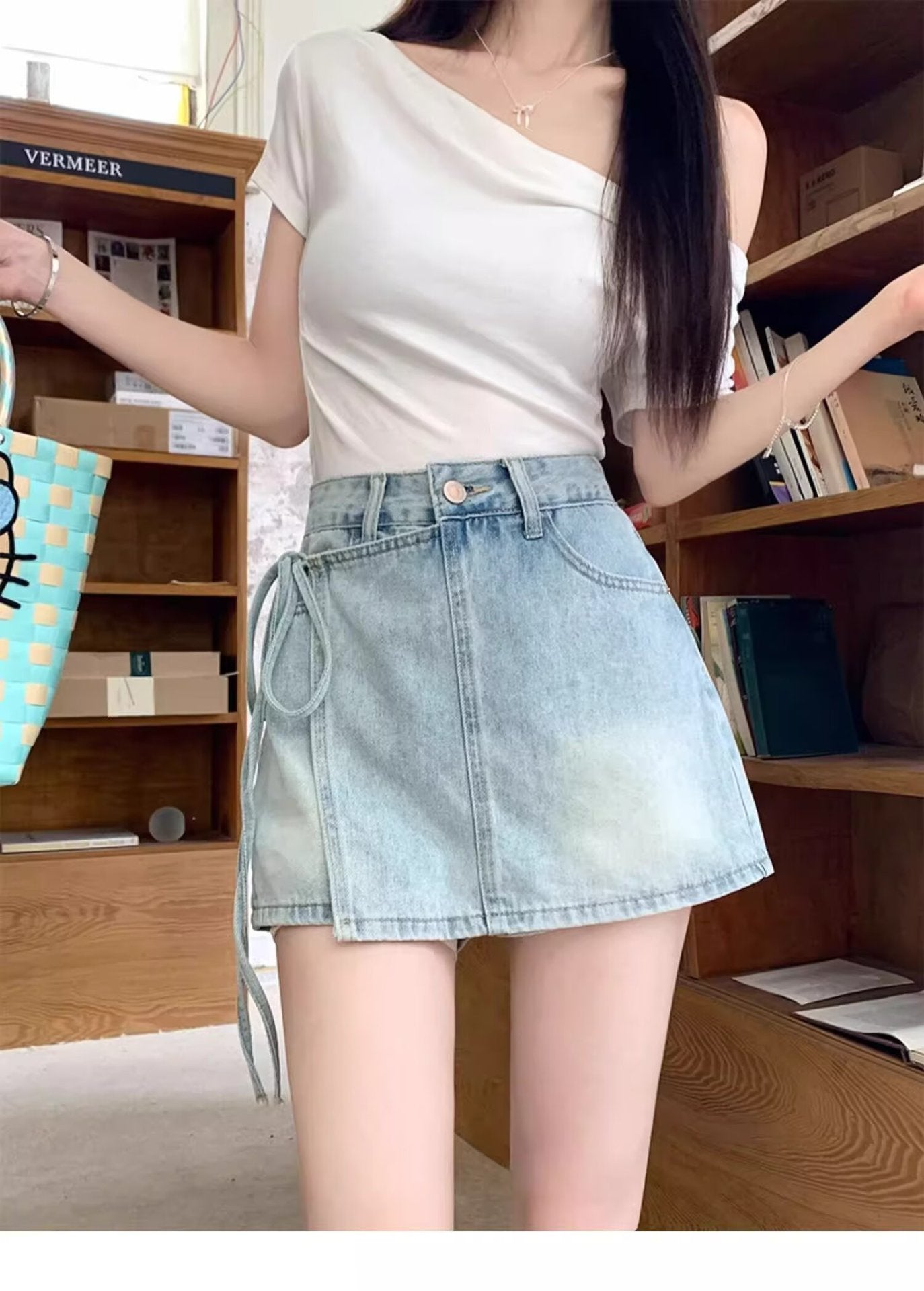 Shorts de saia jeans de cintura alta para roupas de verão brincalhões