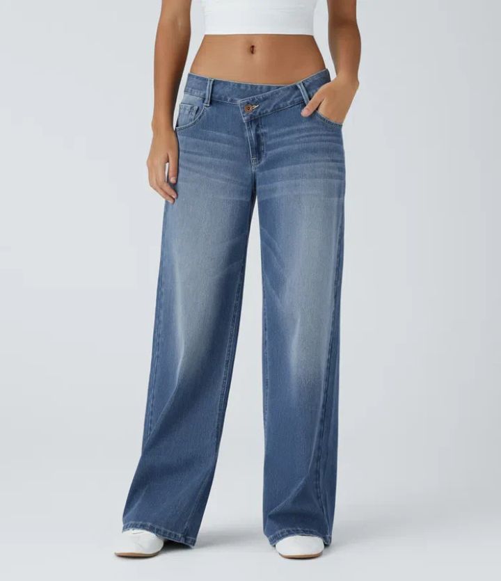 Jeans lurus pinggang tinggi dengan bakat Eropa-Amerika