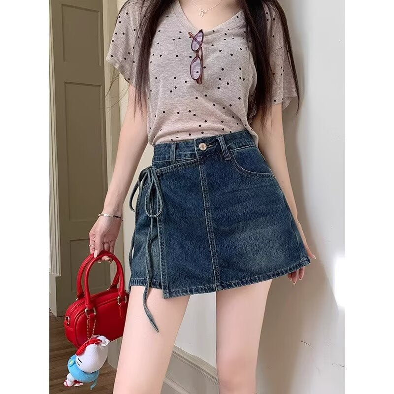 Shorts de saia jeans de cintura alta para roupas de verão brincalhões