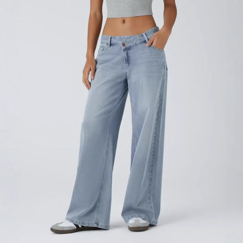 Jeans lurus pinggang tinggi dengan bakat Eropa-Amerika