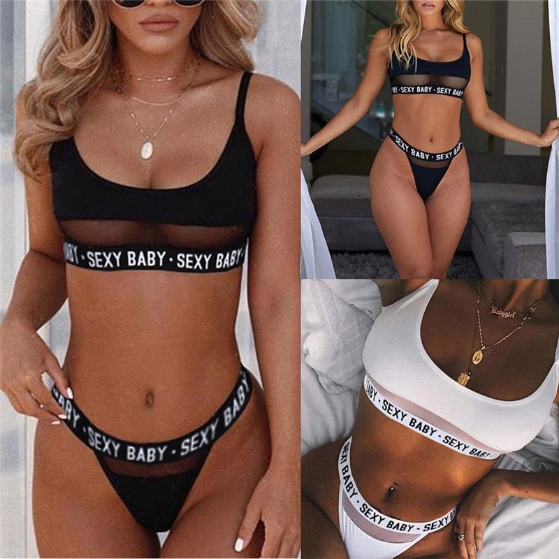Openwork Letter Split Bikini for Bold Fashion Statement-Theone Apparel