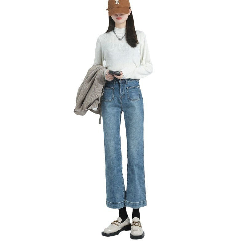 Petite Nine-Point Flared Cigarette Pants with Slim Fit-Theone Apparel