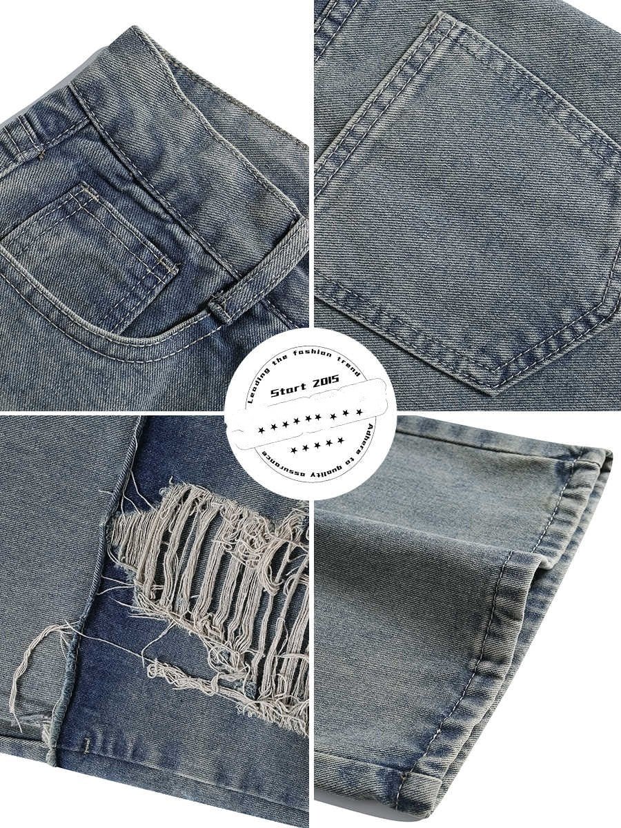 Plus-Size Mud-Dyed Ripped Jeans with Casual Rugged Energy-Theone Apparel