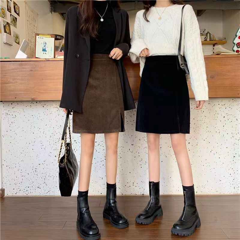 Preppy Style Slim Fit Corduroy Skirt For Timeless Charm-Theone Apparel